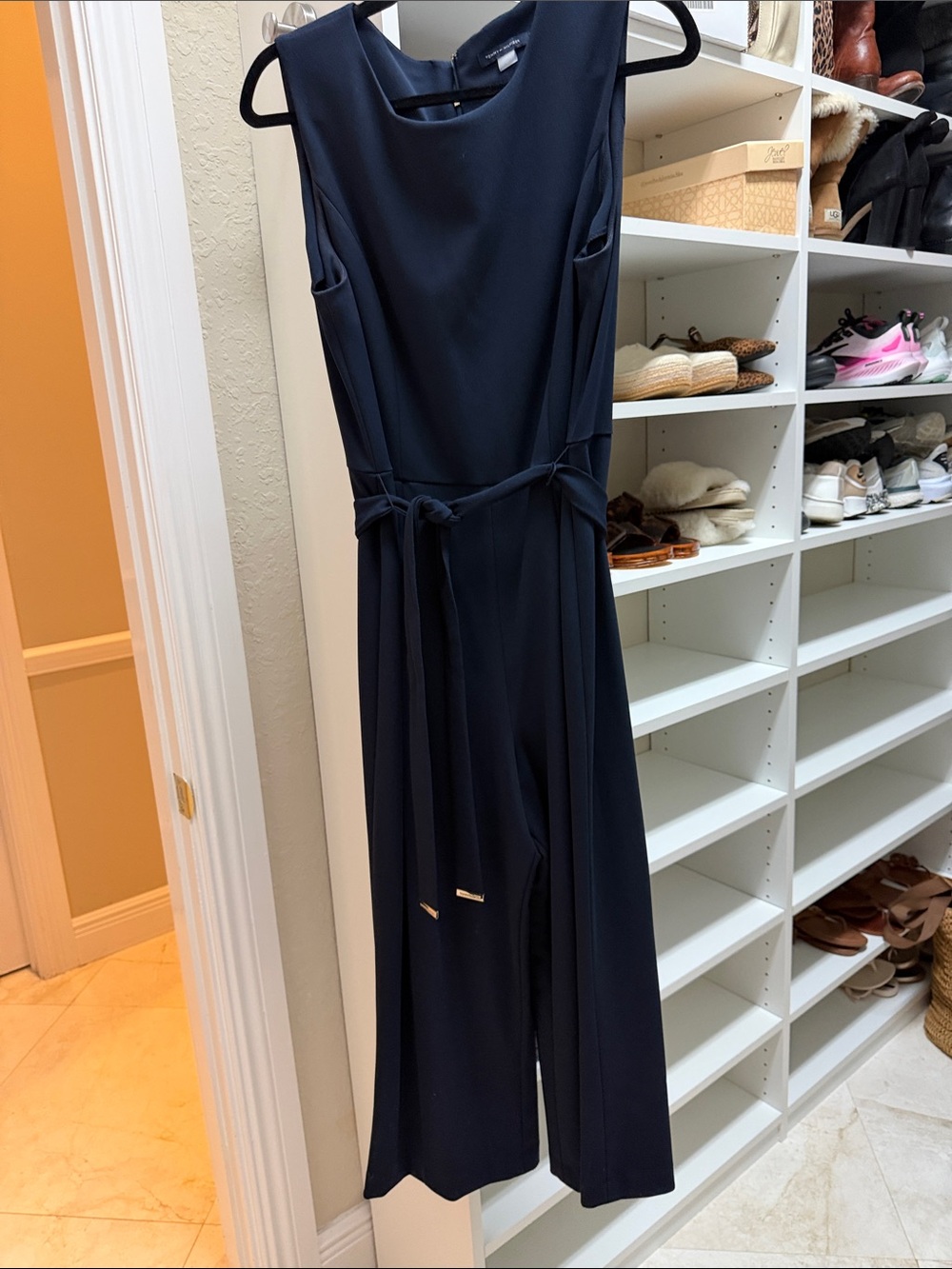Sleeveless Navy Jumpsuit with Waist Tie